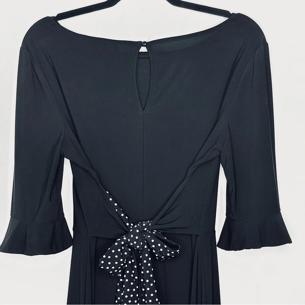 Chetta B Dress Black with White Polka Dot Accents Tie Waist Half Sleeve - Picture 7 of 10